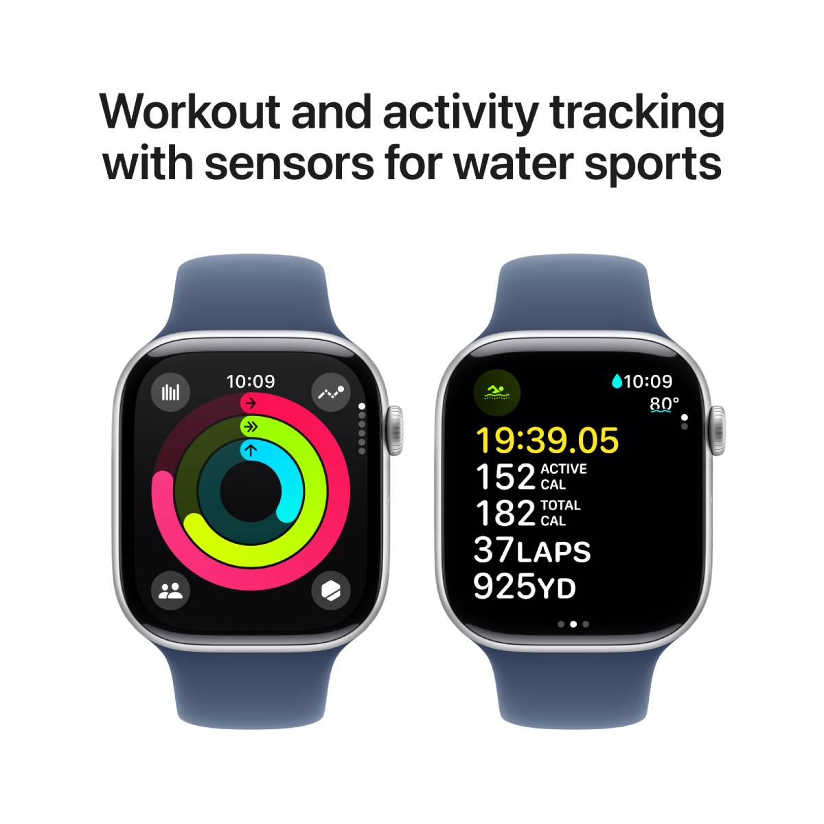 Apple Watch Series 10 GPS, 42 mm Silver Aluminium Case with Denim Sport Band – MWWA3 (S/M)
