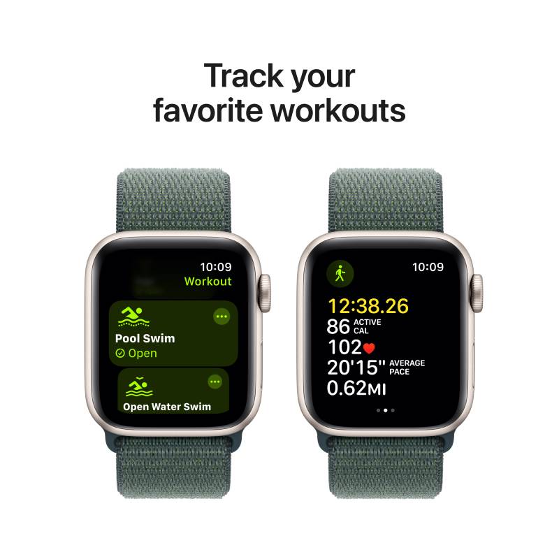 Apple Watch Series SE 2nd Gen GPS, 40mm Starlight Aluminium Case with Lake Green Sport Loop – MXEH3 (2024)