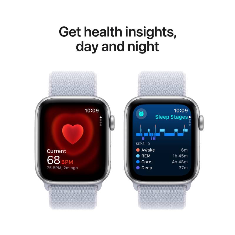 Apple Watch Series SE 2nd Gen GPS, 44mm Silver Aluminium Case with Blue Cloud Sport Loop – MXET3