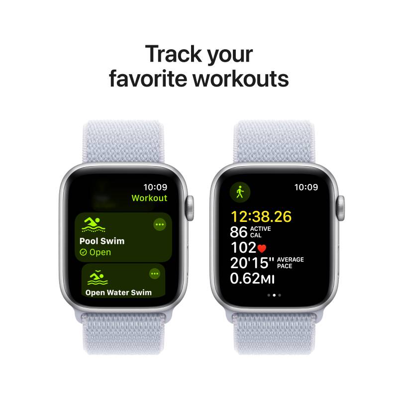 Apple Watch Series SE 2nd Gen GPS, 44mm Silver Aluminium Case with Blue Cloud Sport Loop – MXET3