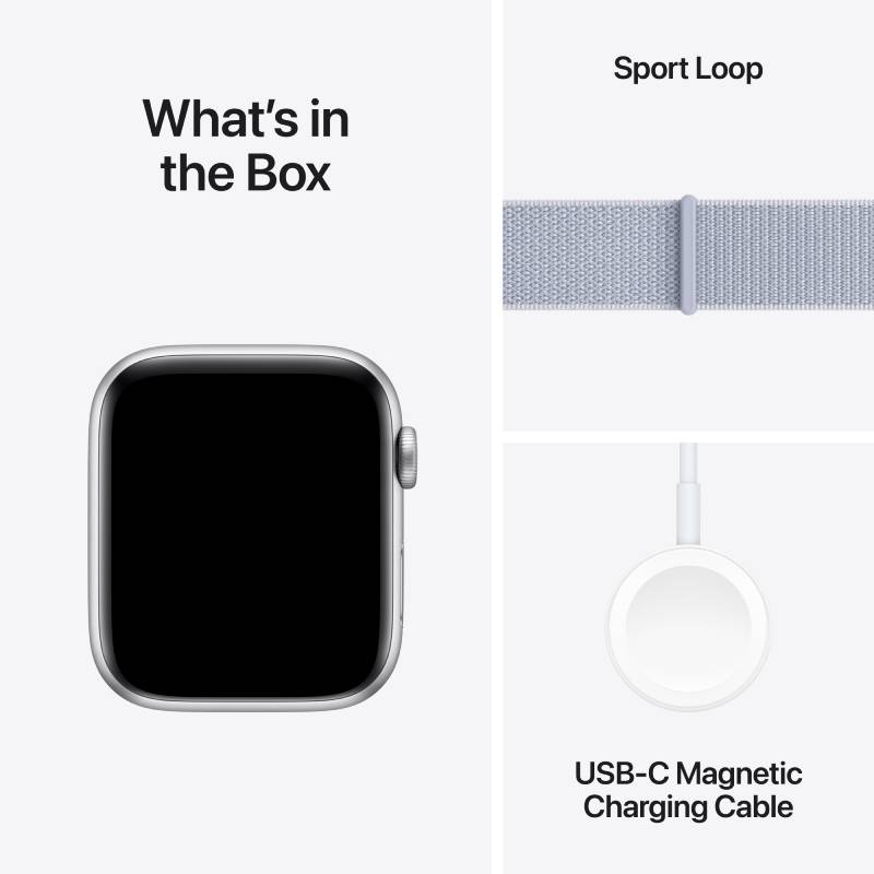 Apple Watch Series SE 2nd Gen GPS, 44mm Silver Aluminium Case with Blue Cloud Sport Loop – MXET3