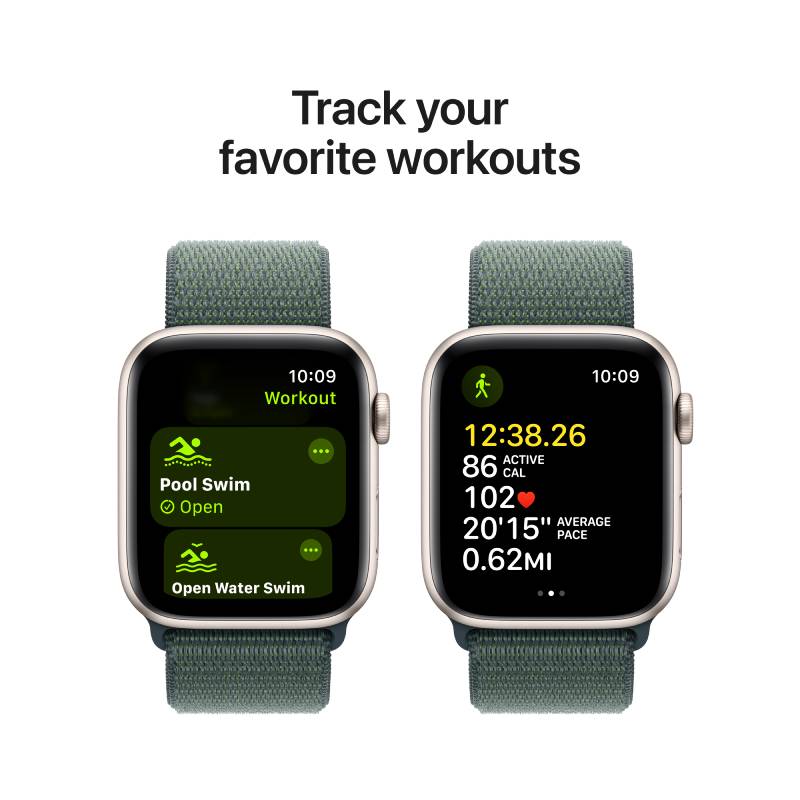 Apple Watch Series SE 2nd Gen GPS, 44mm Starlight Aluminium Case with Lake Green Sport Loop – MXEW3