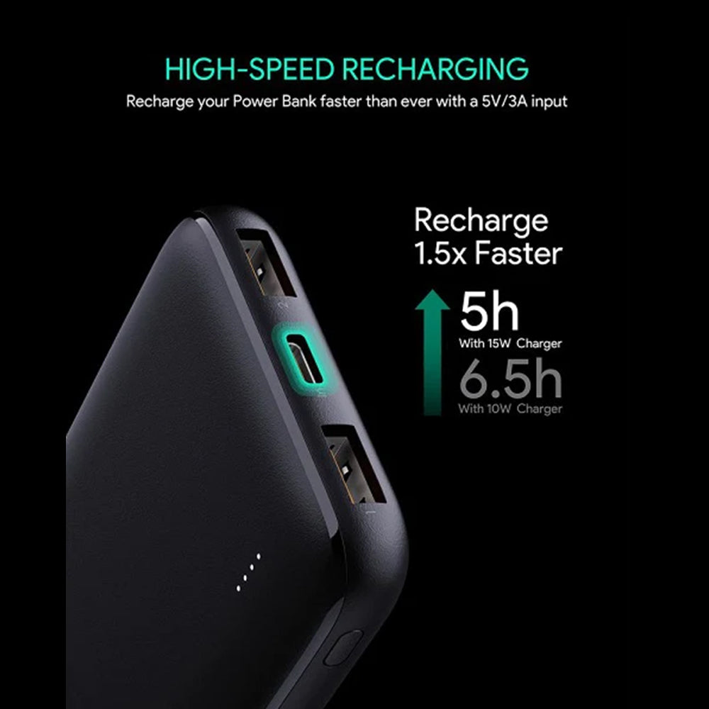 Aukey PB-N73 10000mAh Basix Sllim Power Bank (Black) - XtraSure | Apple Authorized Reseller in Myanmar