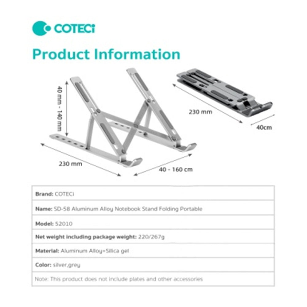 COTECi Aluminum Alloy Laptop Stand Folding Portable - XtraSure | Apple Authorized Reseller in Myanmar