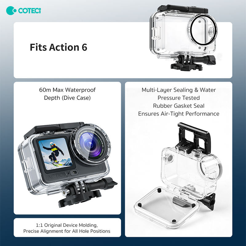 COTECi Portable 60m HD Clear Waterproof Sealed Dustproof Camera Diving Protective Case for DJI OSMO Action 6