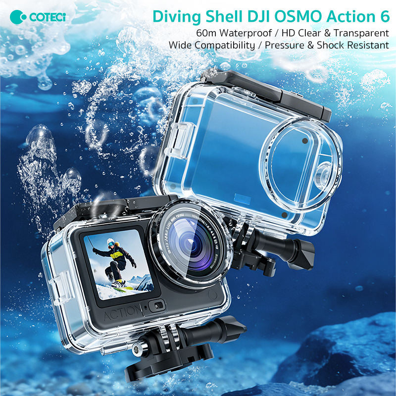 COTECi Portable 60m HD Clear Waterproof Sealed Dustproof Camera Diving Protective Case for DJI OSMO Action 6