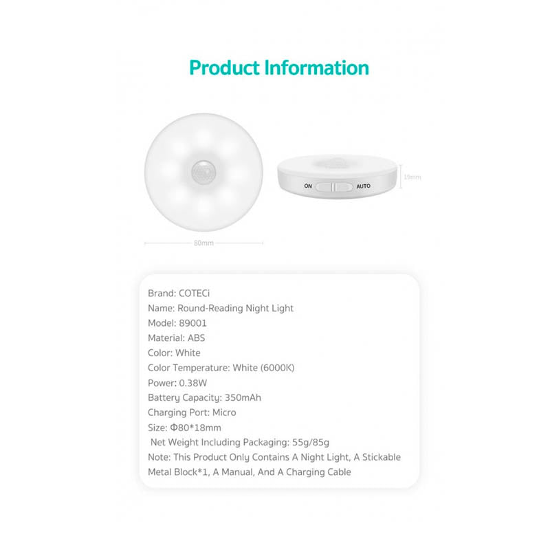 COTECi Round-Reading Night Light (White) - XtraSure | Apple Authorized Reseller in Myanmar
