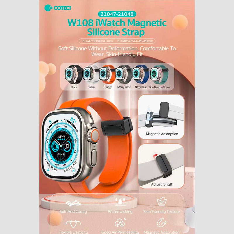 COTECi W108 iWatch Magnetic Silicone Strap for Apple Watch (42mm/44mm/45mm/49mm)