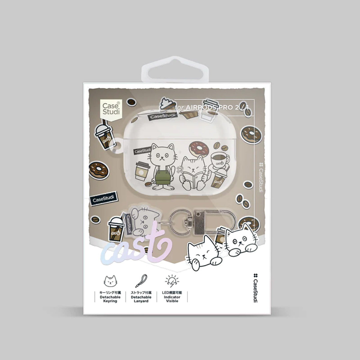 Case Studi Airpods Coffee Cat Case for AirPods Pro 2 (Matte Clear) - XtraSure | Apple Authorized Reseller in Myanmar