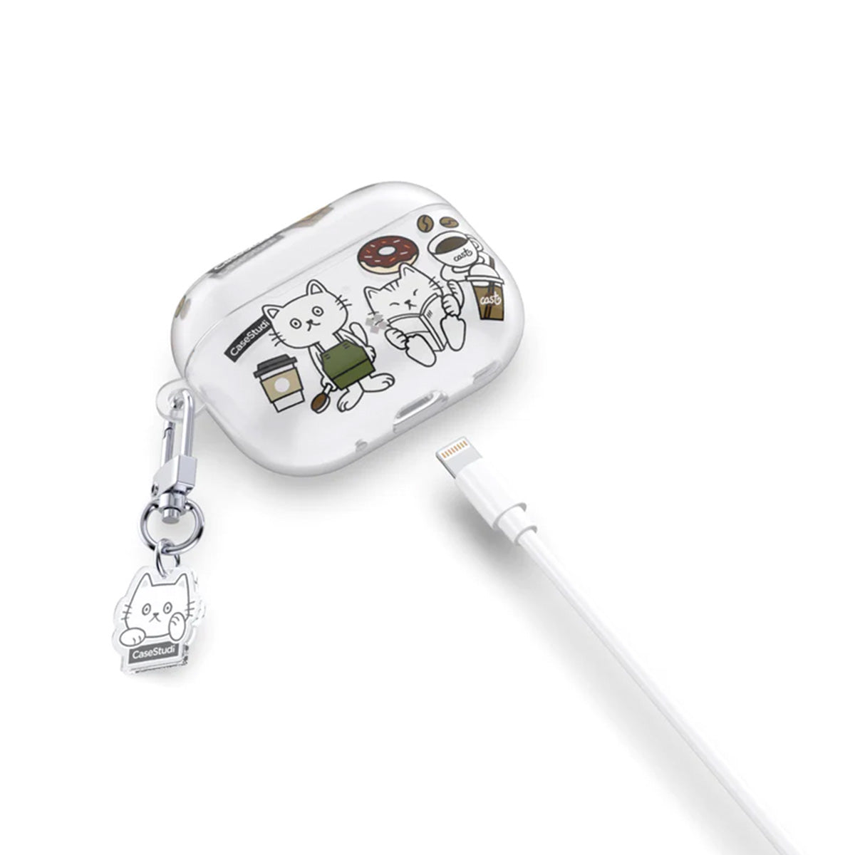 Case Studi Airpods Coffee Cat Case for AirPods Pro 2 (Matte Clear) - XtraSure | Apple Authorized Reseller in Myanmar