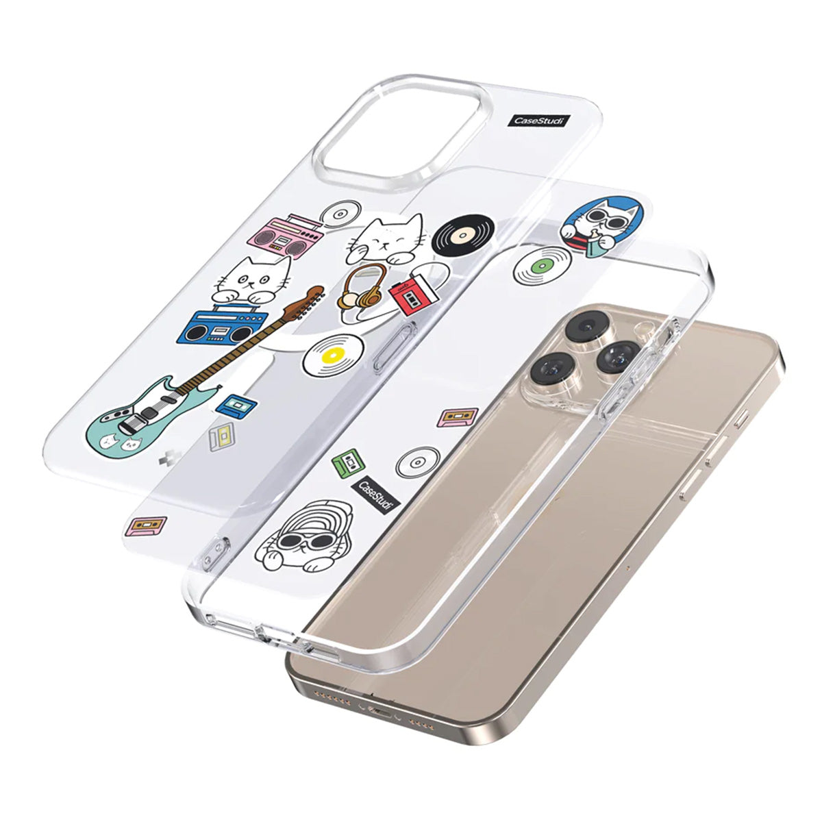 Case Studi Music Cat Case for iPhone 15 Pro (Clear) - XtraSure | Apple Authorized Reseller in Myanmar