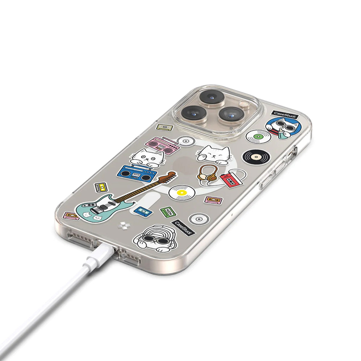 Case Studi Music Cat Case for iPhone 15 Pro (Clear) - XtraSure | Apple Authorized Reseller in Myanmar