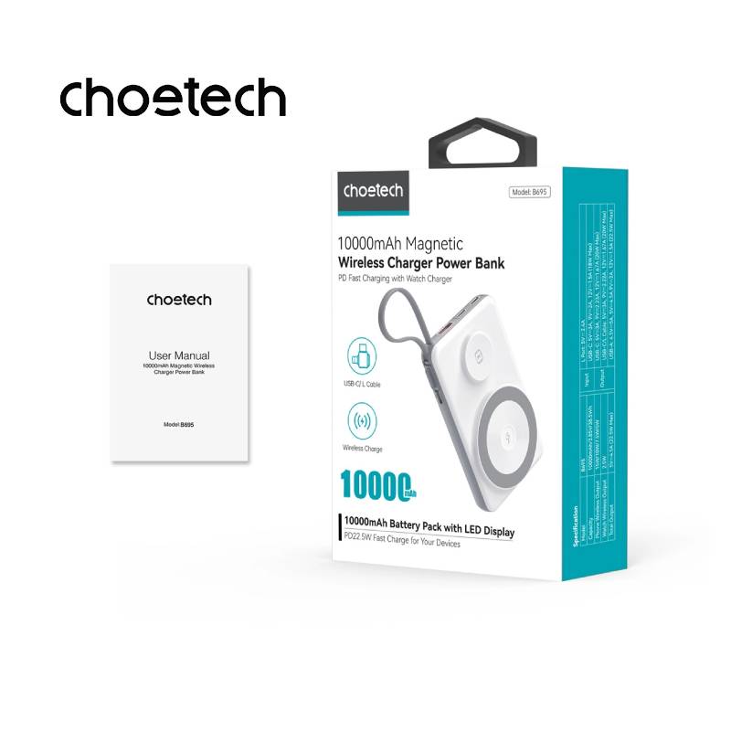 Choetech 10000 mAh LED Display Power Bank for Mobile & Apple Watch (B695) - XtraSure | Apple Authorized Reseller in Myanmar