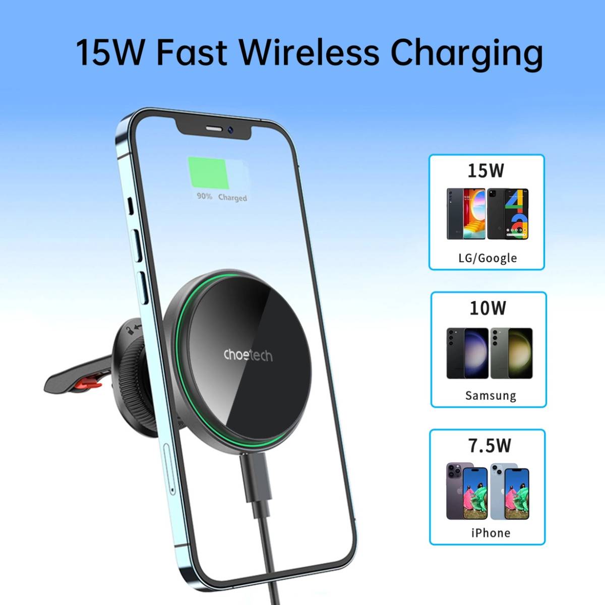 Choetech 15W Wireless Car Charger (T204-F) - XtraSure | Apple Authorized Reseller in Myanmar