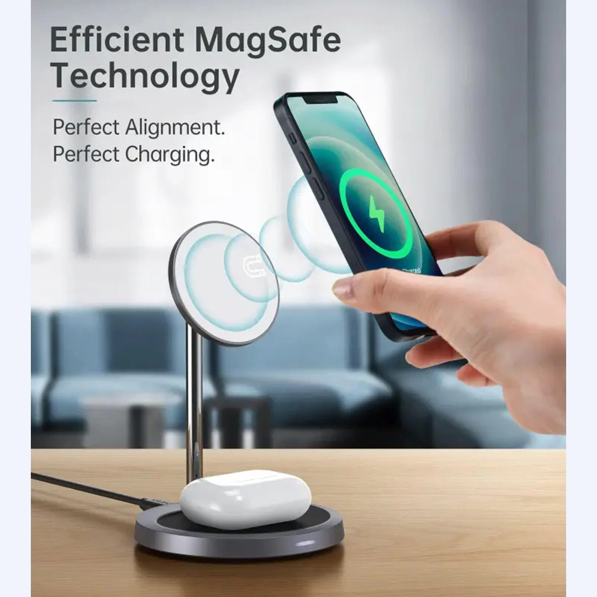 Choetech 2-in-1 Holder Magnetic Wireless Charger with MagSafe T575-F (Gray) - XtraSure | Apple Authorized Reseller in Myanmar