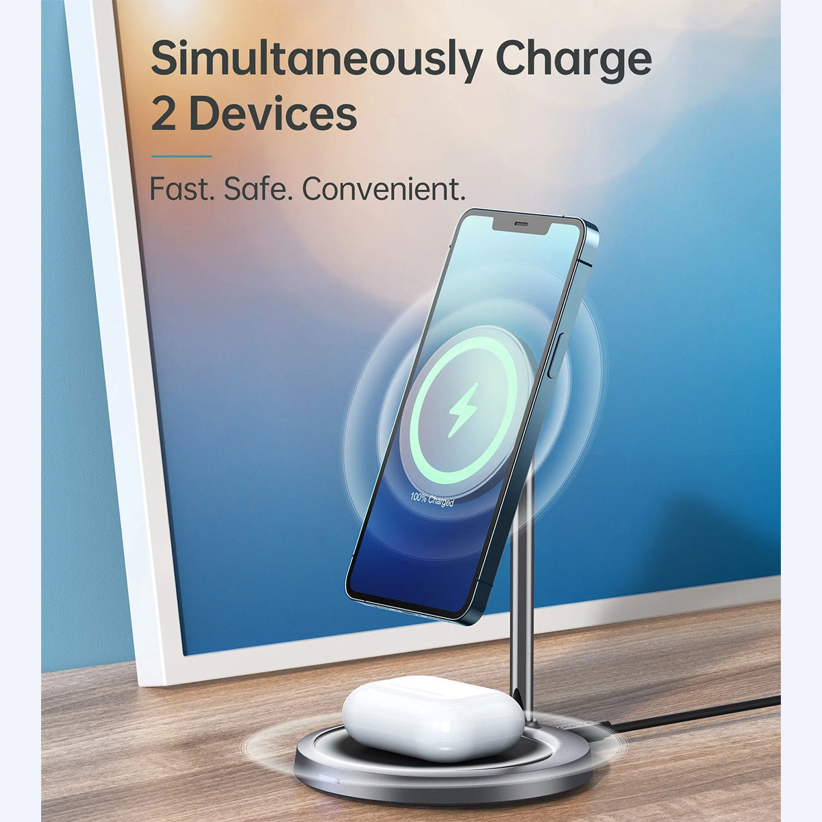 Choetech 2-in-1 Holder Magnetic Wireless Charger with MagSafe T575-F (Gray) - XtraSure | Apple Authorized Reseller in Myanmar