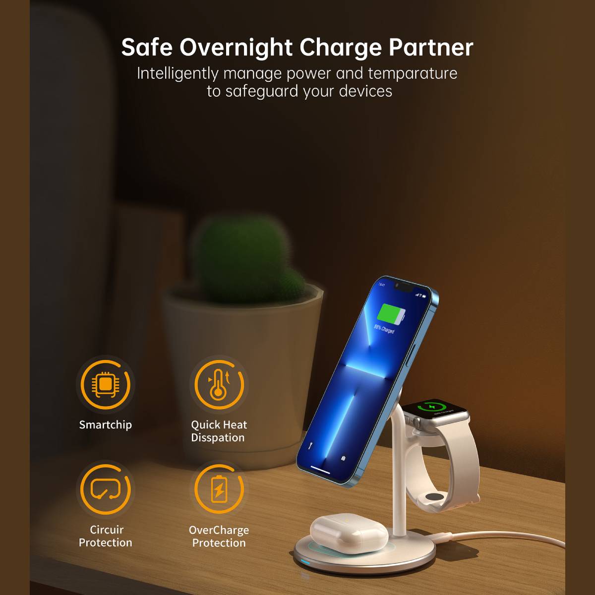 Choetech Qi2 3-in-1 15W Wireless Charger with MagSafe (T585-F Plus)