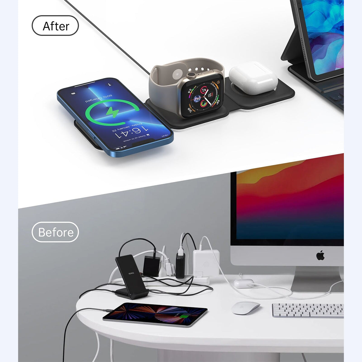 Choetech 3-in-1 Foldable Magnetic Wireless Charging Station T588-F