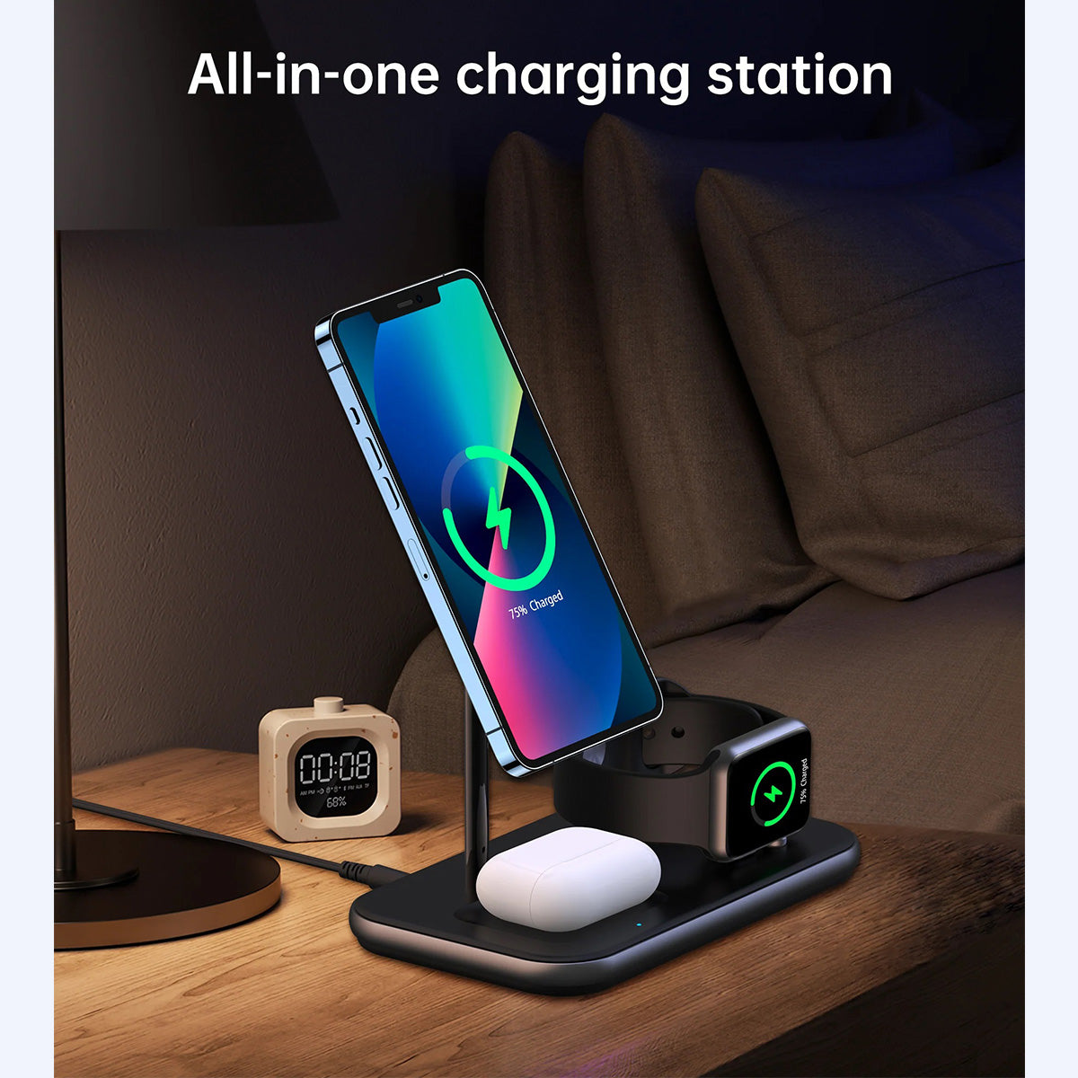 Choetech 3-in-1 Magnetic Wireless Charging Station T589-F (Black) - XtraSure | Apple Authorized Reseller in Myanmar