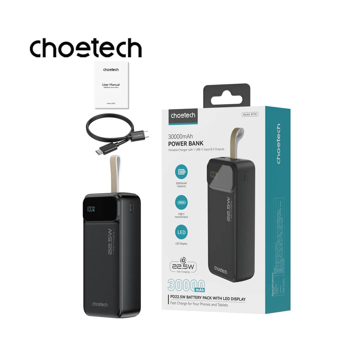 Choetech 30000mAh Power Bank (B730) - XtraSure | Apple Authorized Reseller in Myanmar