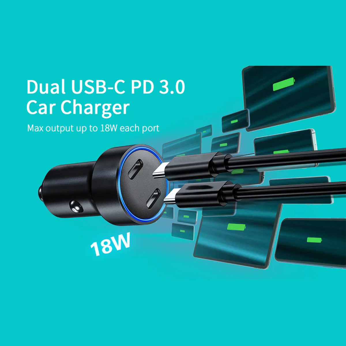 Choetech 36W Dual Type-C Car Charger C0054 (Black) - XtraSure | Apple Authorized Reseller in Myanmar