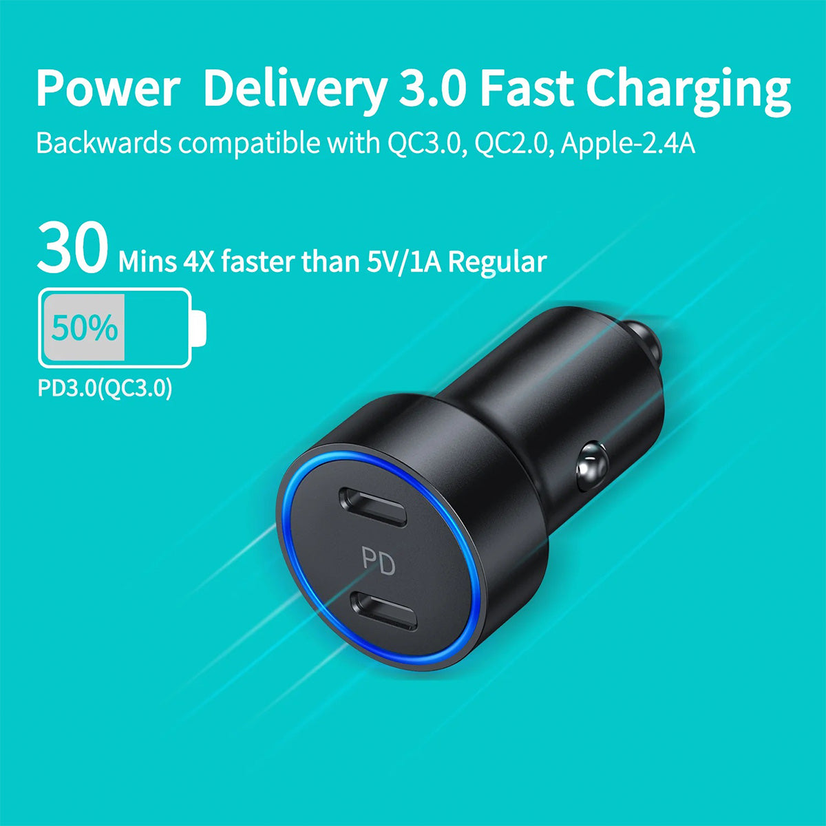 Choetech 36W Dual Type-C Car Charger C0054 (Black) - XtraSure | Apple Authorized Reseller in Myanmar