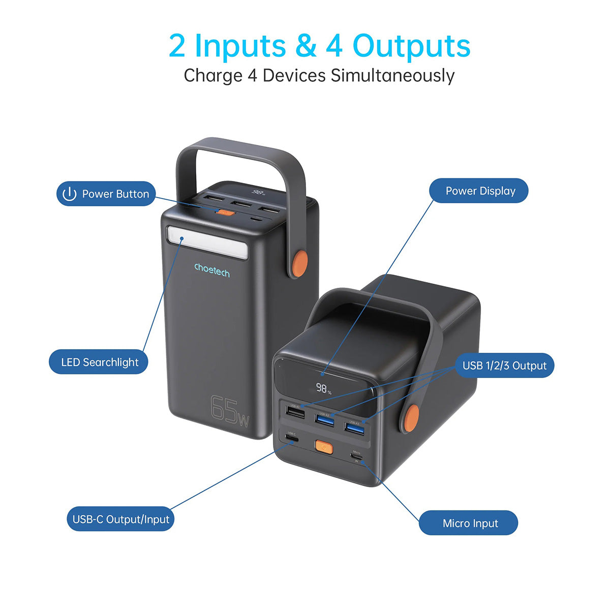 Choetech 65W 50000mAh mini Power Station B664 (Blue) - XtraSure | Apple Authorized Reseller in Myanmar