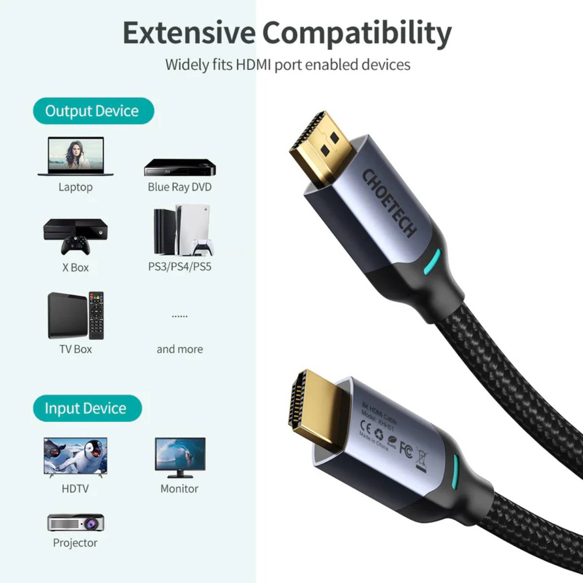 Choetech 8K HDMI to HDMI Cable XHH01 (2m) - XtraSure | Apple Authorized Reseller in Myanmar