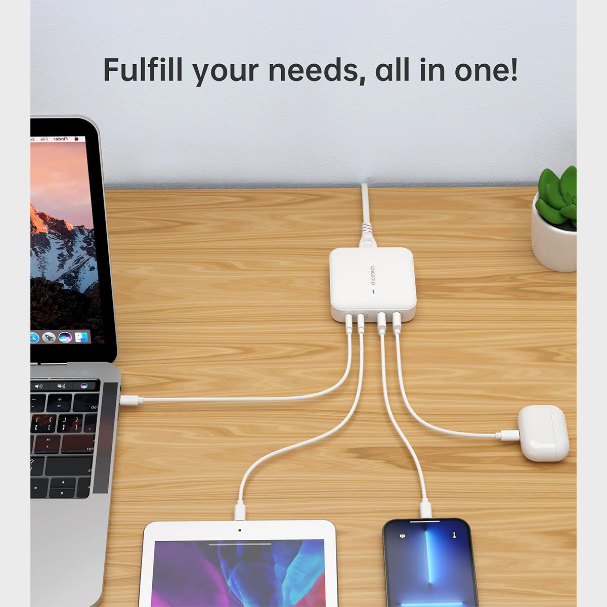 Choetech GaN 100W 4-Port Desk Charger PD8008 (White) - XtraSure | Apple Authorized Reseller in Myanmar