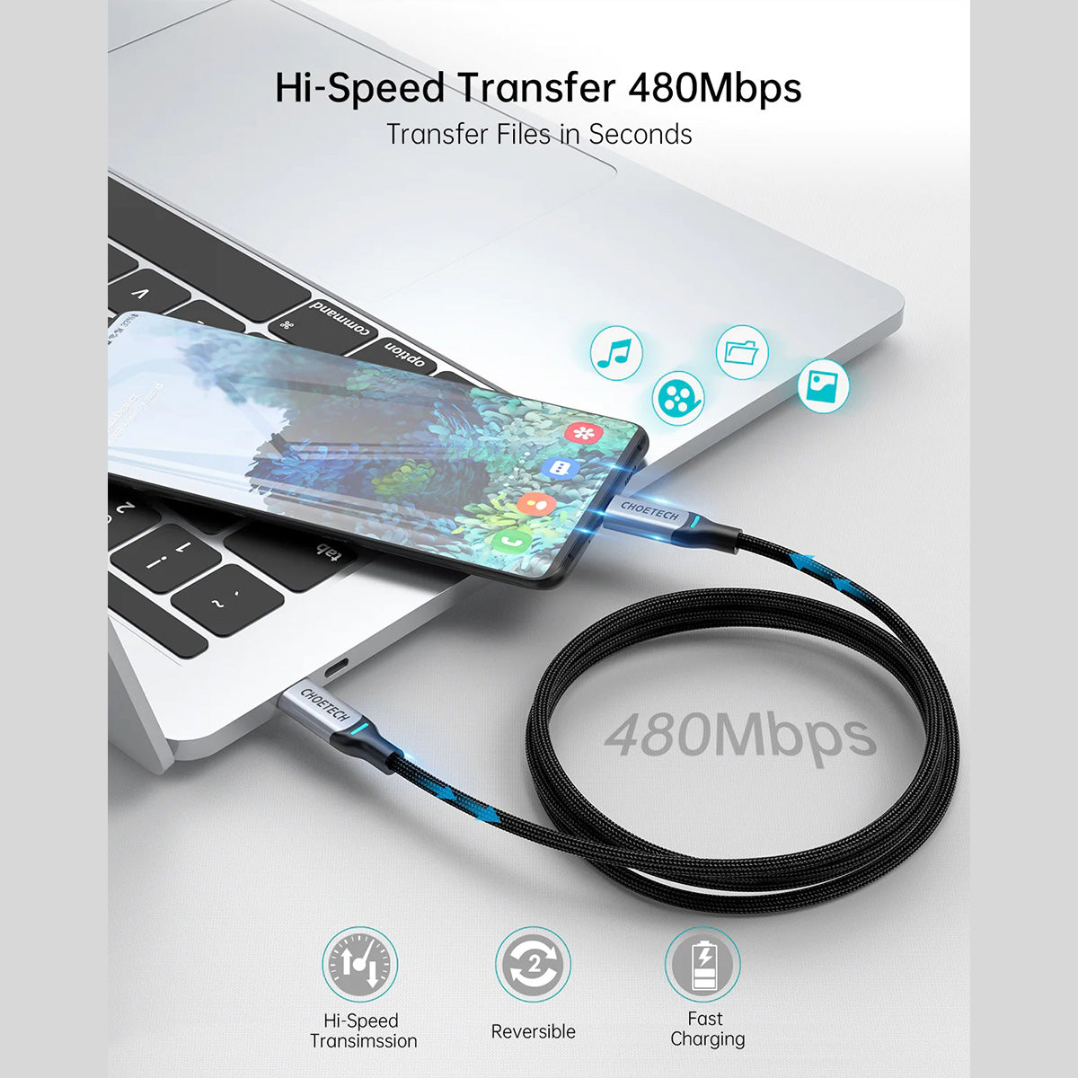 Choetech PD100W USB-C to USB-C Nylon Cable XCC-1002 (1.8m)