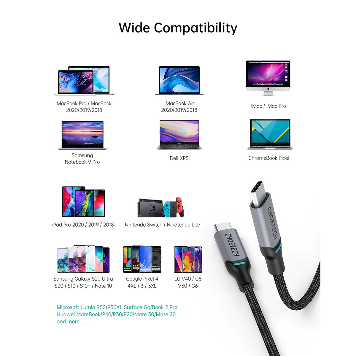 Choetech PD100W USB-C to USB-C Nylon Cable XCC-1002 (1.8m)
