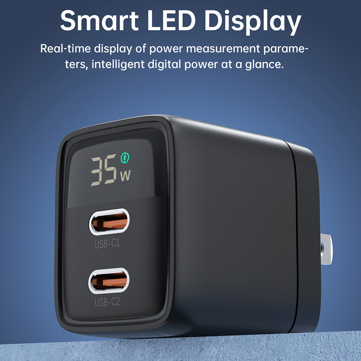 Choetech PD 35W GaN Dual Type-C Display Wall Charger (PD6051)