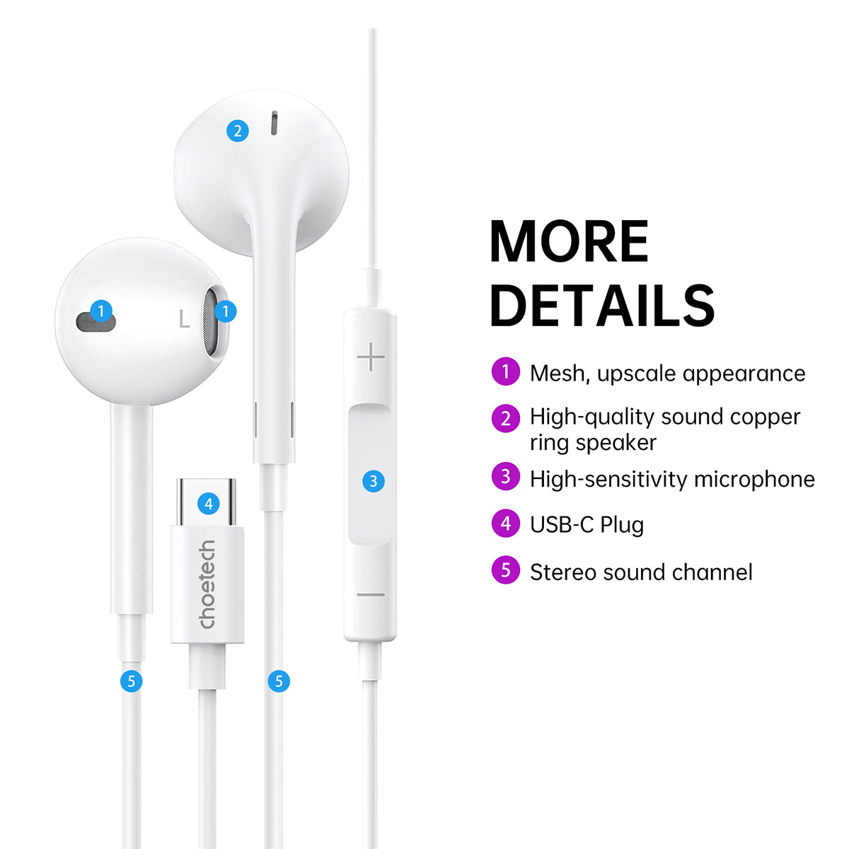 Choetech Type-C In-earphone (OC-A012) - XtraSure | Apple Authorized Reseller in Myanmar
