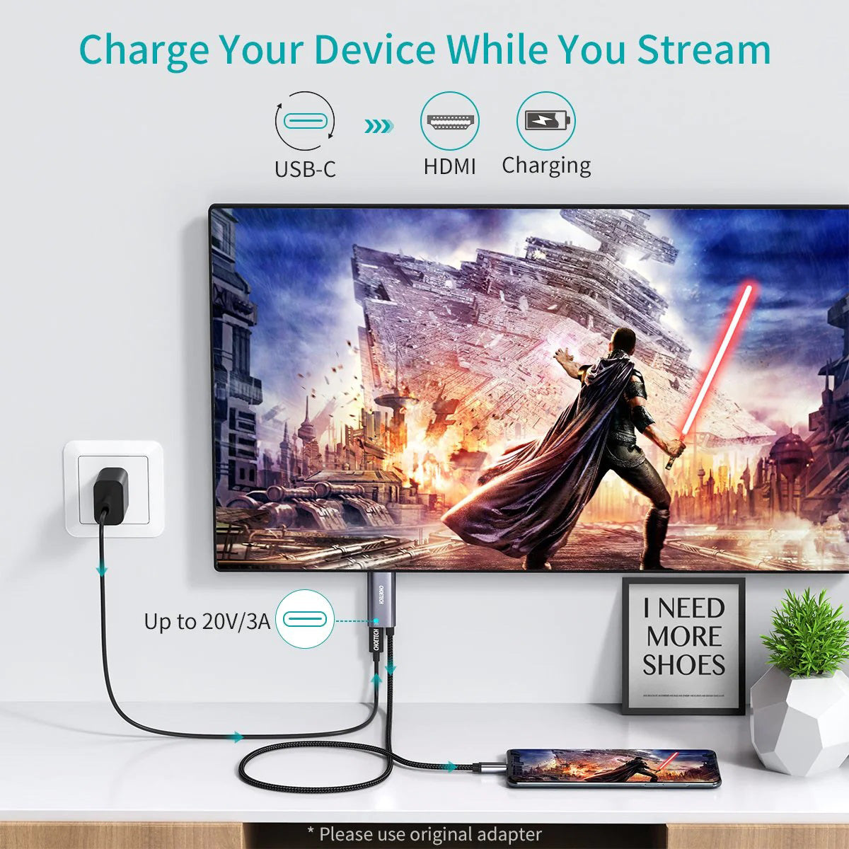 Choetech USB-C to HDMI Cable with PD Charging XCH-M180GY (Gray)