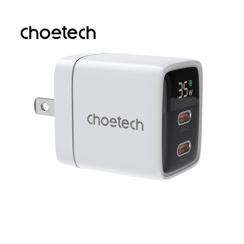 Choetech PD 35W GaN Dual Type-C Display Wall Charger (PD6051)