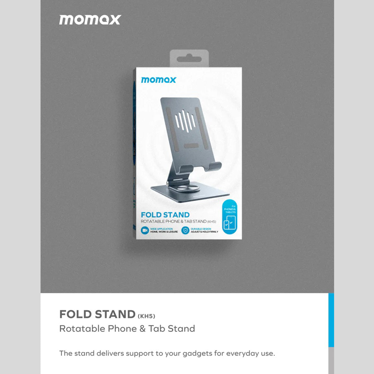 Momax Fold Stand Rotating Mobile Phone/Tablet Multipurpose Holder (KH5E/KH5U) - XtraSure | Apple Authorized Reseller in Myanmar