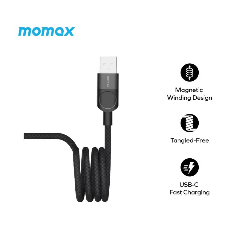 Momax Mag.Link Magnetic USB-A to USB-C Cable 66W 1m (DA57D) - XtraSure | Apple Authorized Reseller in Myanmar