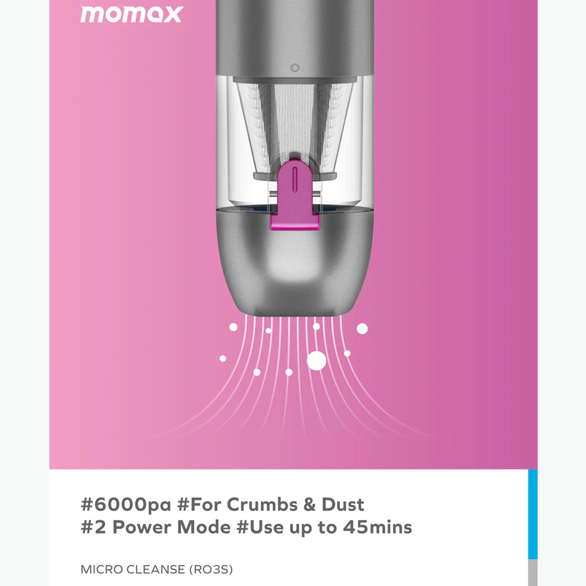 Momax Micro Cleanse Portable Mini Vacuum Cleaner RO3E (Space Gray) - XtraSure | Apple Authorized Reseller in Myanmar