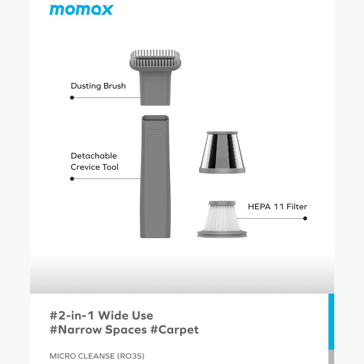 Momax Micro Cleanse Portable Mini Vacuum Cleaner RO3E (Space Gray) - XtraSure | Apple Authorized Reseller in Myanmar