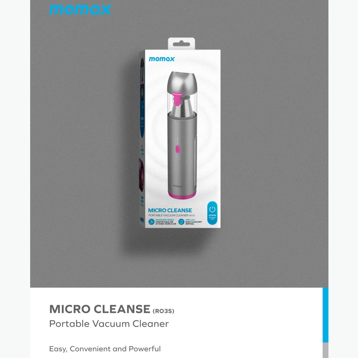 Momax Micro Cleanse Portable Mini Vacuum Cleaner RO3E (Space Gray) - XtraSure | Apple Authorized Reseller in Myanmar