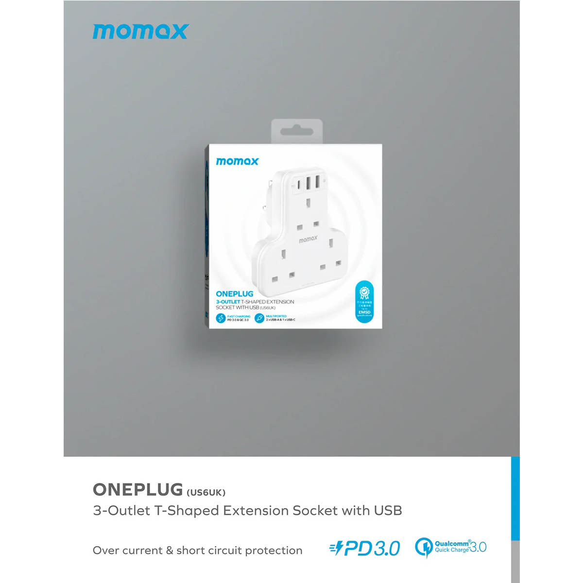 Momax Oneplug 3-Outlet T-Shade Extenrion Socket with USB - XtraSure | Apple Authorized Reseller in Myanmar