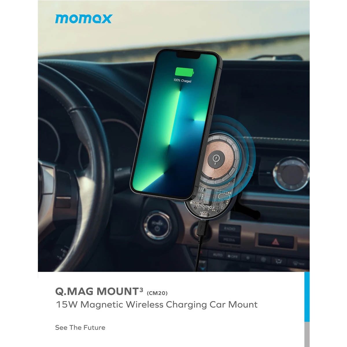 Momax Q.Mag Mount3 15W Magnetic Wireless Charing Car Mount