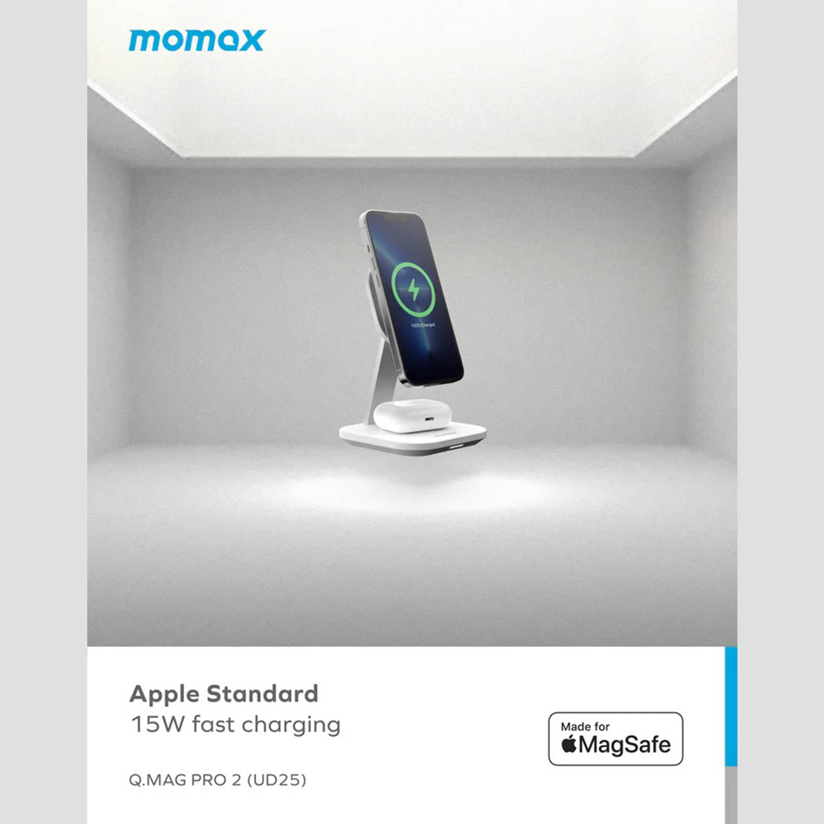 Momax Q.Mag Pro 2 2-in-1 MagSafe Wireless Charging Stand (UD25W) - XtraSure | Apple Authorized Reseller in Myanmar