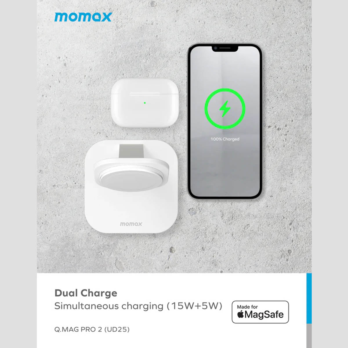 Momax Q.Mag Pro 2 2-in-1 MagSafe Wireless Charging Stand (UD25W) - XtraSure | Apple Authorized Reseller in Myanmar