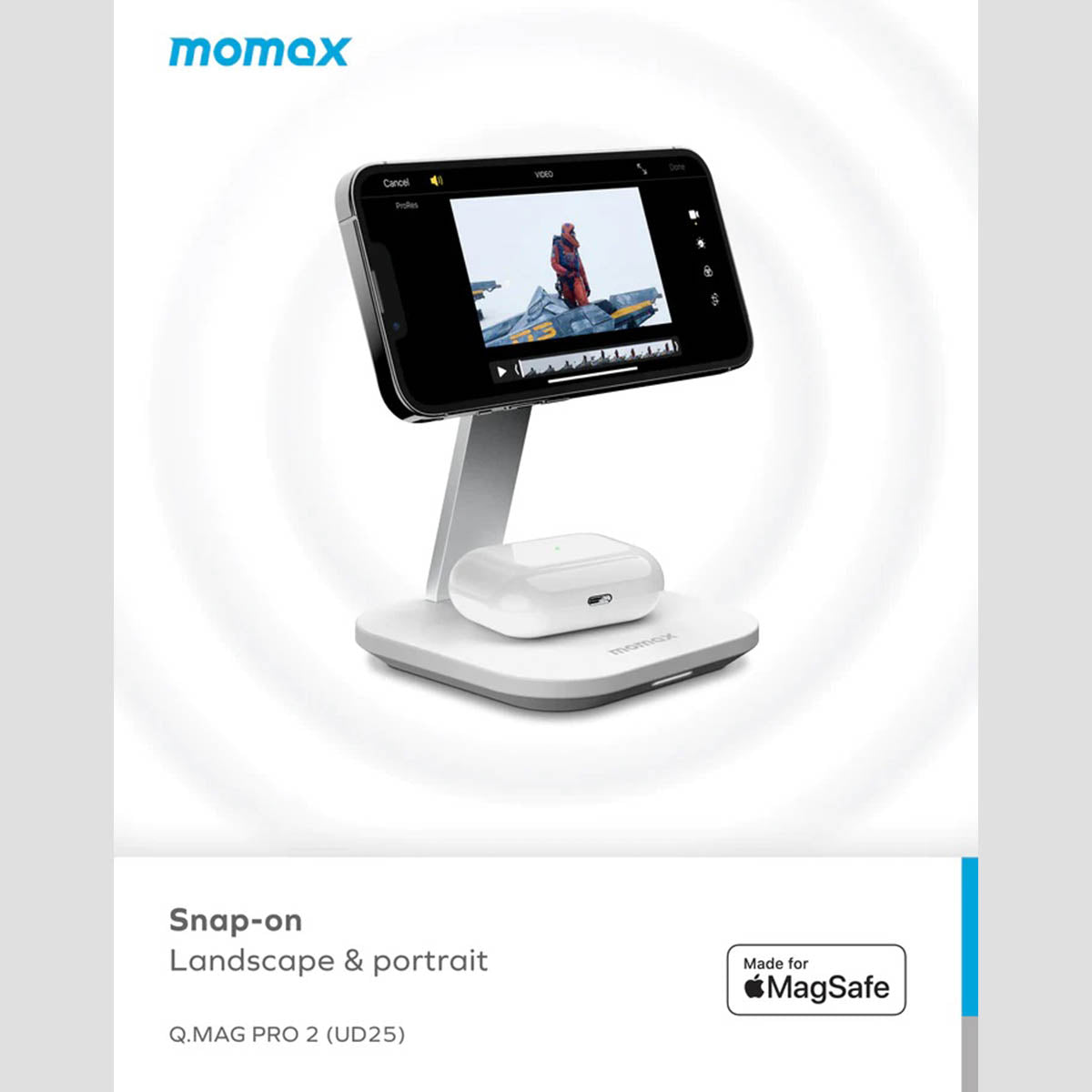 Momax Q.Mag Pro 2 2-in-1 MagSafe Wireless Charging Stand (UD25W) - XtraSure | Apple Authorized Reseller in Myanmar