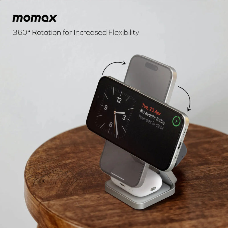 Momax Q2.Mag Go Qi2 3-in-1 Magnetic Wireless Charging Stand - XtraSure | Apple Authorized Reseller in Myanmar