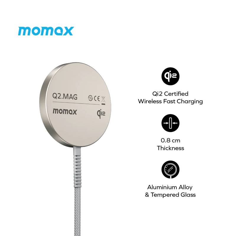 Momax Q2.Mag Portable 15W Qi2 Wireless Magnetic Charger (UD32L) - XtraSure | Apple Authorized Reseller in Myanmar