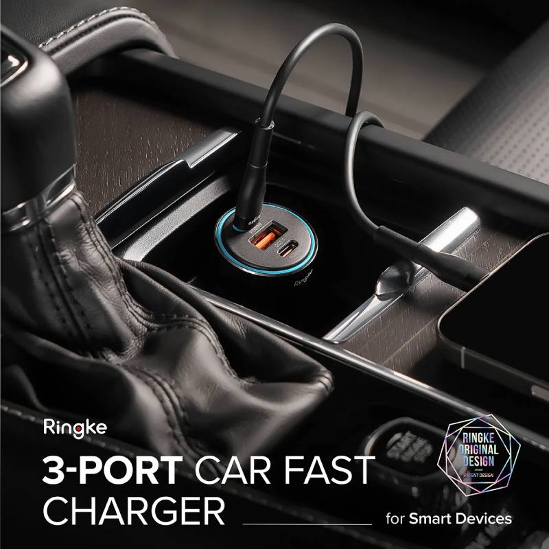 Ringke 3Ports Car Fast Charger - XtraSure | Apple Authorized Reseller in Myanmar