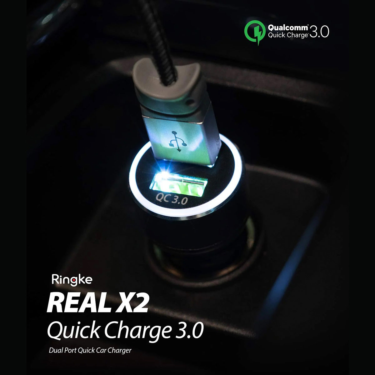 Ringke Dual Ports Car Charger (Black) - XtraSure | Apple Authorized Reseller in Myanmar