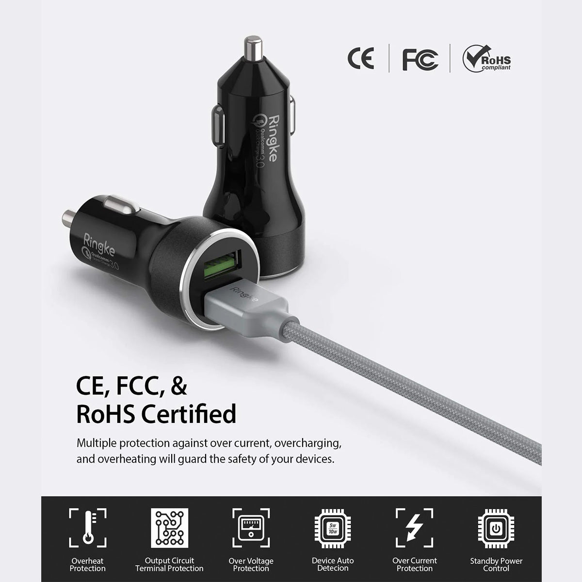 Ringke Dual Ports Car Charger (Black) - XtraSure | Apple Authorized Reseller in Myanmar